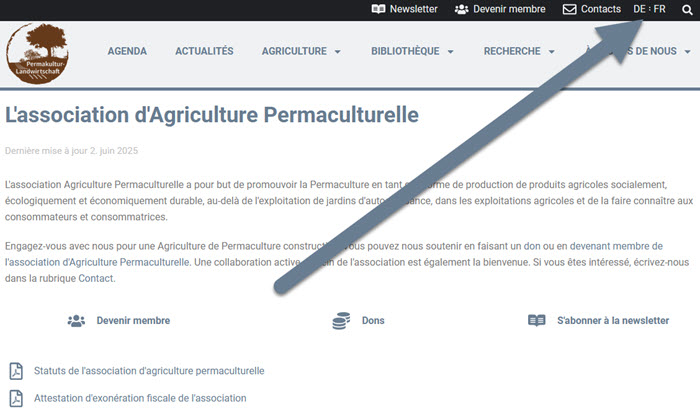 Permakultur-Landwirtschaft Webseite auf Französisch