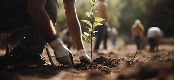 Hände setzen Pflanze