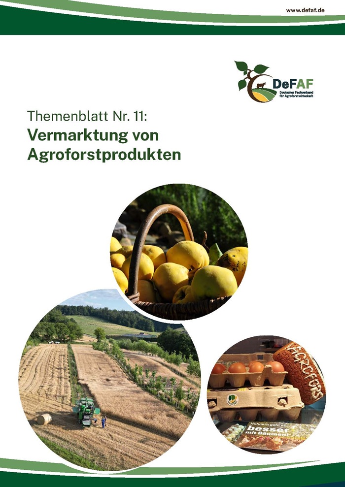 Titelblatt DeFAF Themenblatt Nr. 11: Vermarktung von Agroforstprodukten