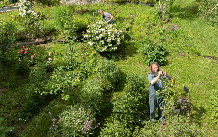 Zwei Menschen im Permakultur Garten